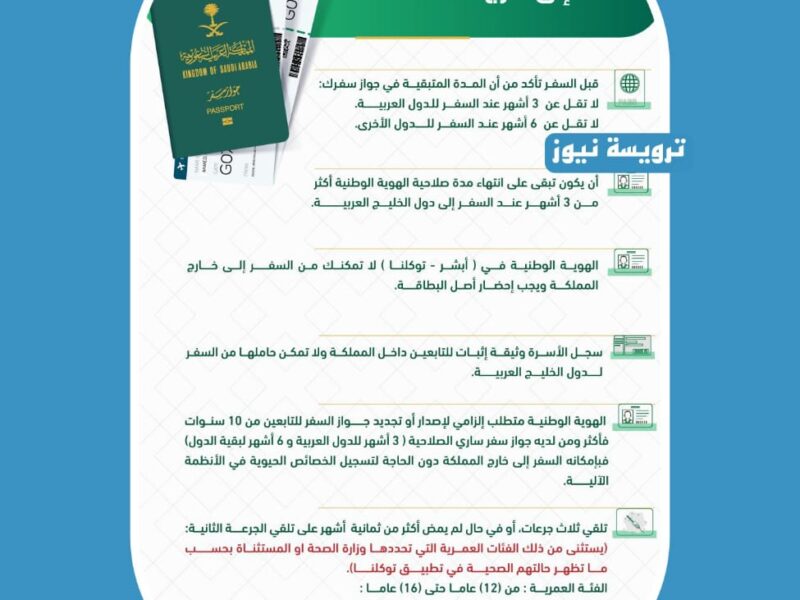 الجوازات السعودية وضحت اشتراطات سفر المواطنين إلى خارج المملكة